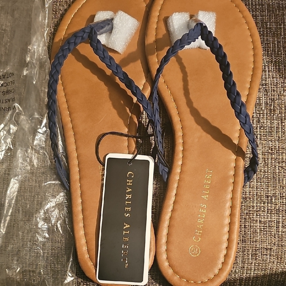 Charles Albert NWT Women's Blue Sandals Braided Design Thong Sandals Size 10